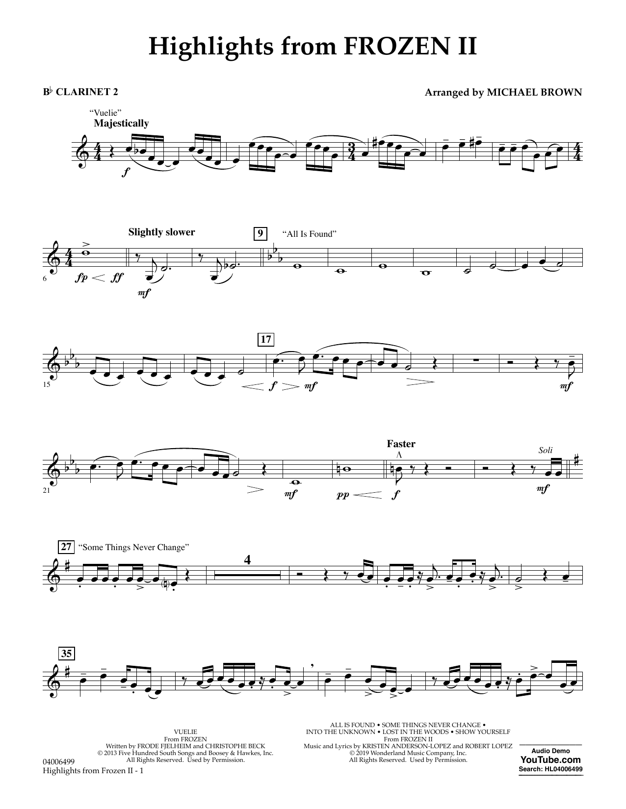 Produktbild zu: Highlights from Disney's Frozen 2 (arr. Michael Brown) - Bb Clarinet 2