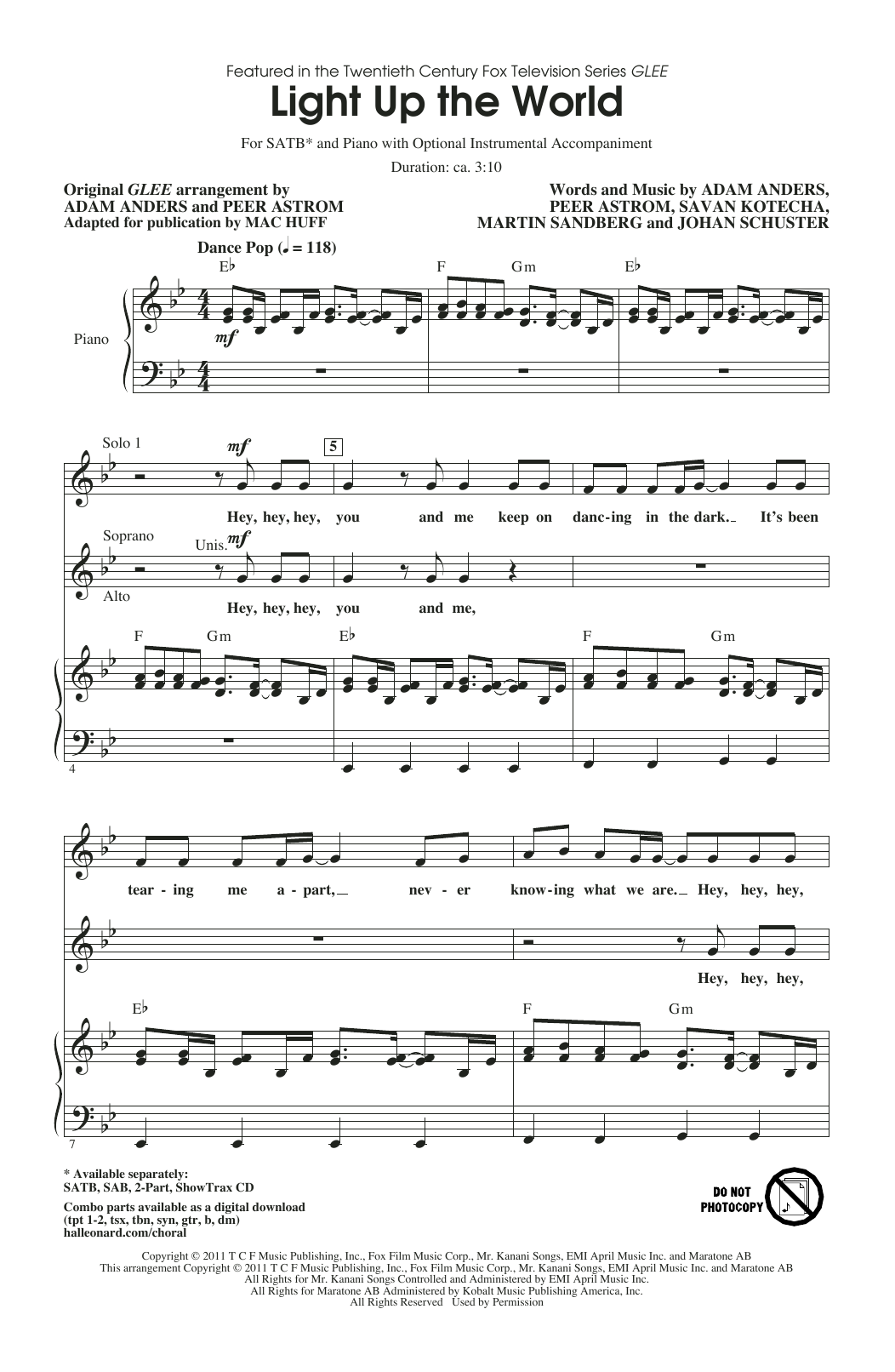 Produktbild zu: Light Up The World (from Glee) (ed. Mac Huff)