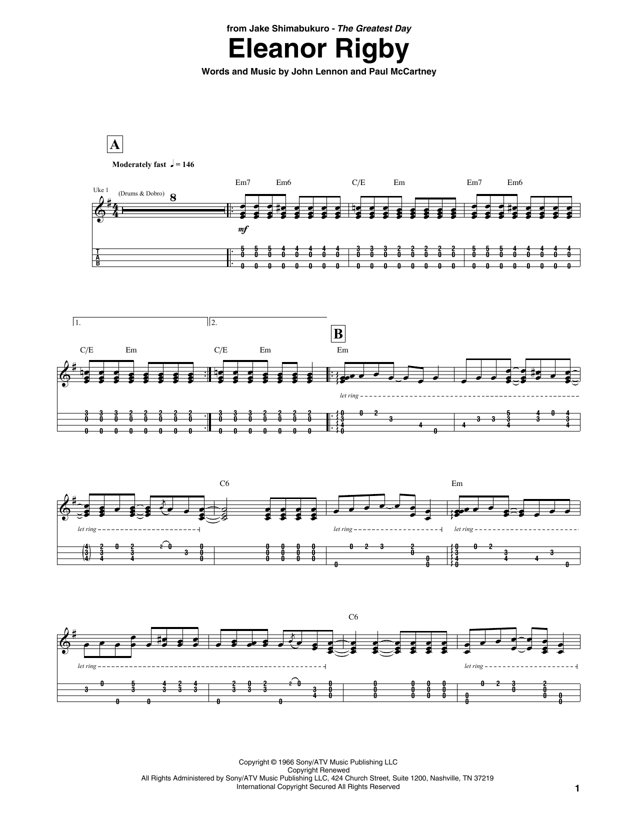 Product gallery: Page 1 of 1 Eleanor Rigby (arr. Jake Shimabukuro), The Beatles