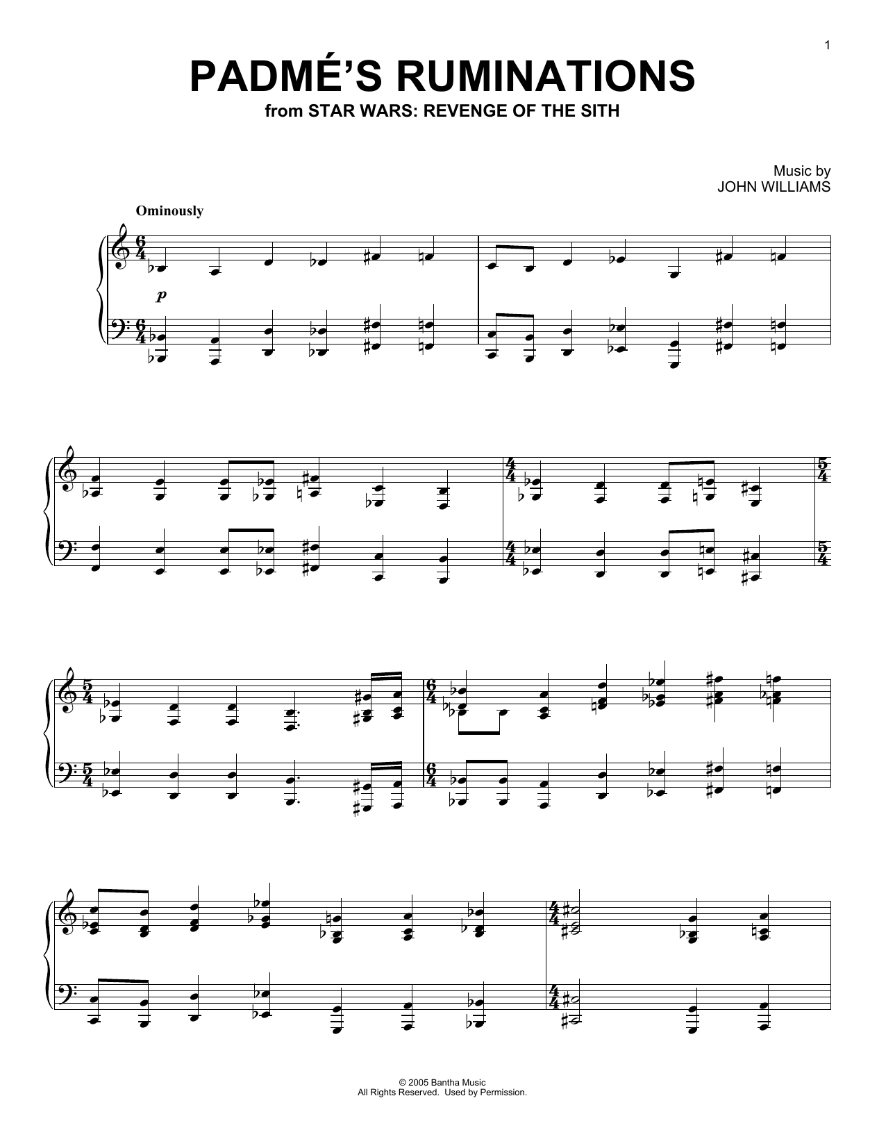 Produktbild zu: Padme's Ruminations (from Star Wars: Revenge Of The Sith)