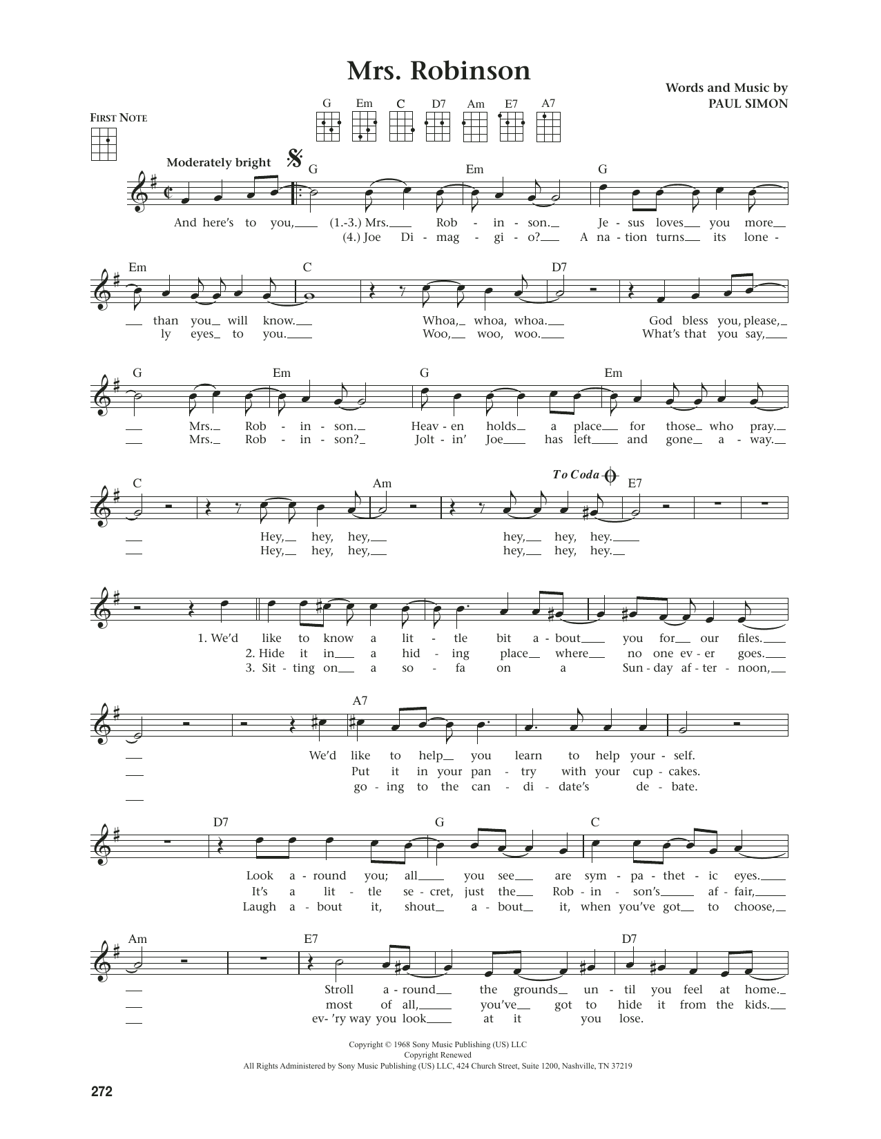 Produktgalerie: Seite 1 von 1 Mrs. Robinson (from The Daily Ukulele) (arr. Jim Beloff), Simon & Garfunkel, Ukulele