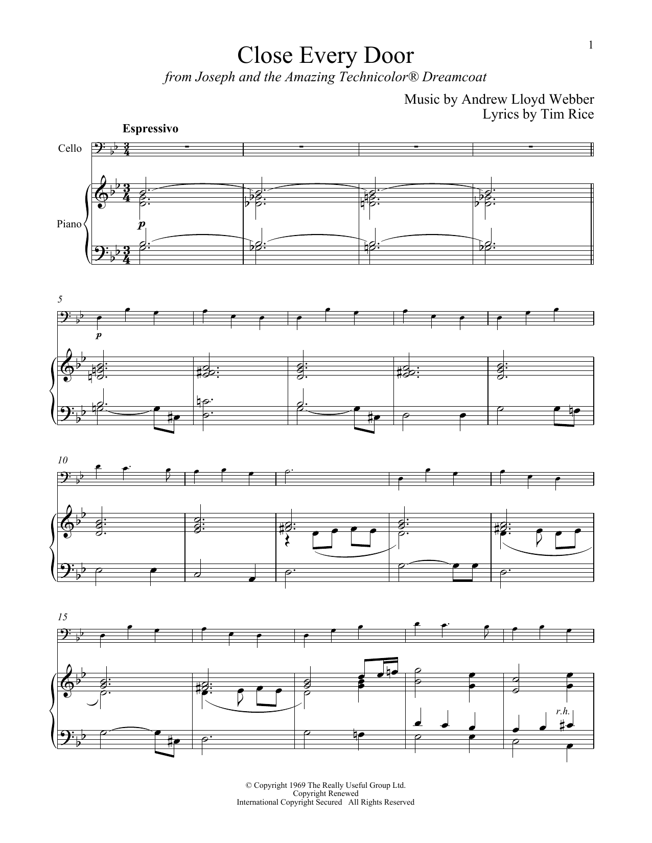 Produktgalerie: Seite 1 von 1 Close Every Door (from Joseph And The Amazing Technicolor Dreamcoat), Andrew Lloyd Webber, Klavier, Violoncello