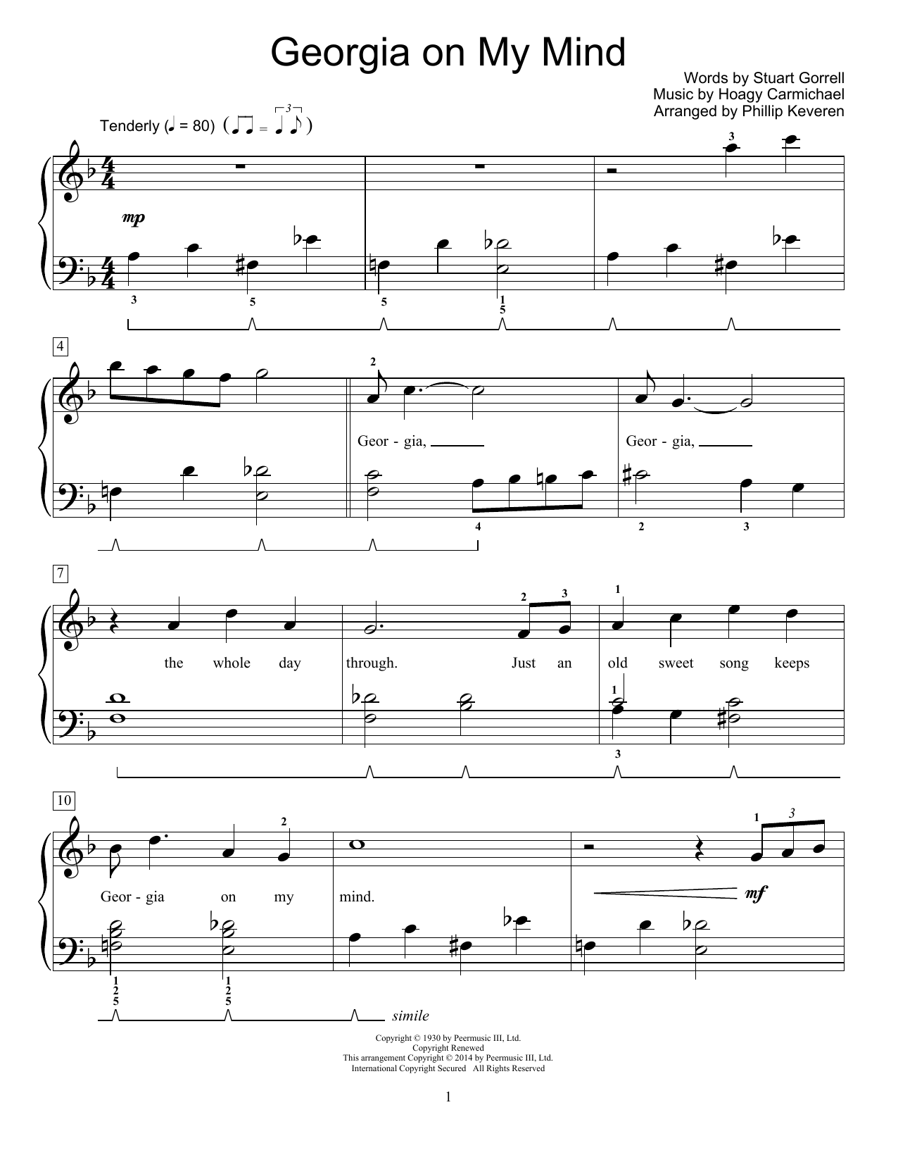 Produktbild zu: Georgia On My Mind (arr. Phillip Keveren)