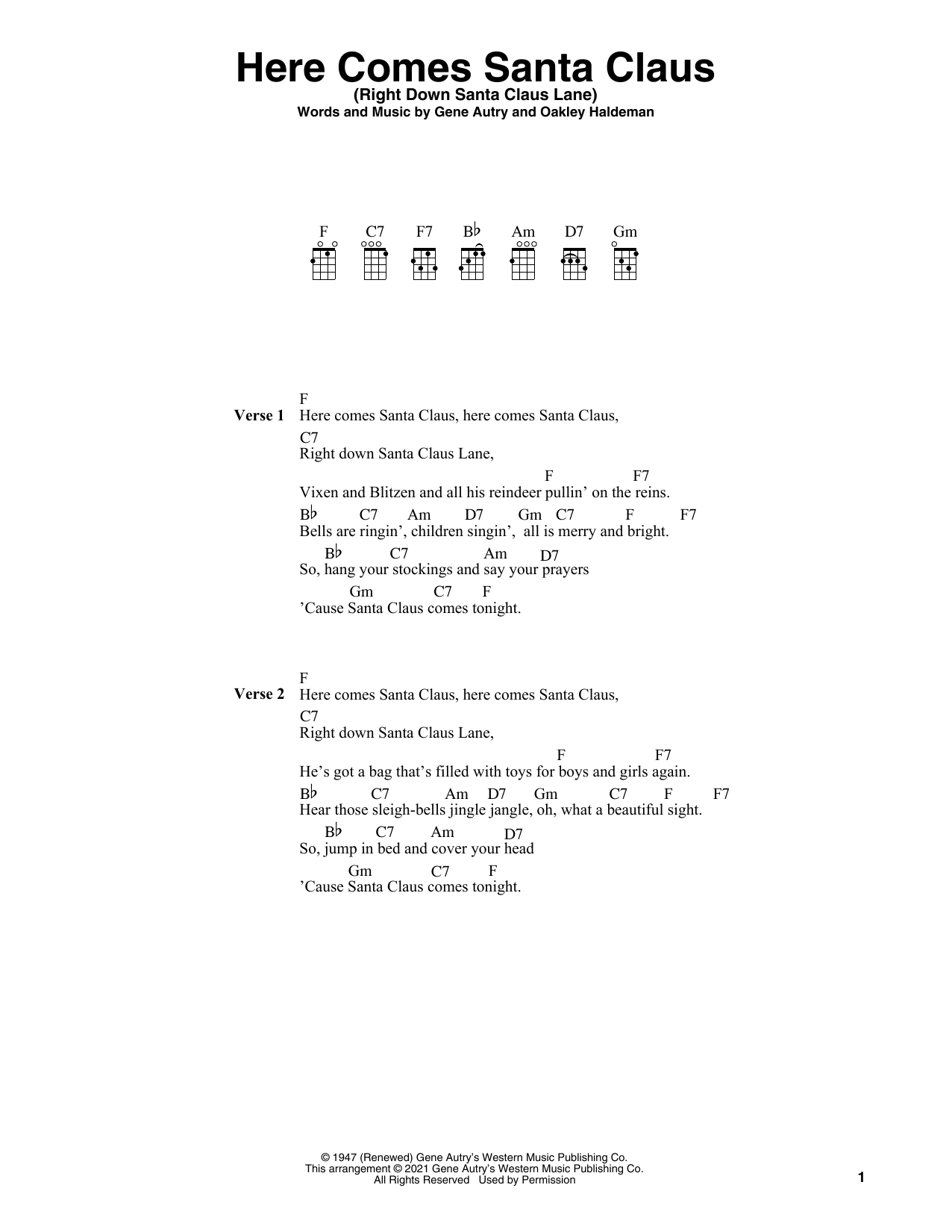 Product gallery: Page 1 of 1 Here Comes Santa Claus (Right Down Santa Claus Lane) (arr. Fred Sokolow), Gene Autry