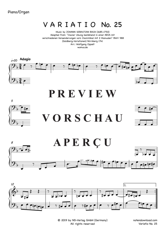 Produktgalerie: Seite 8 von 9 Variatio Nr. 25 (Goldberg-Variationen) , ,  (Trompete in B + Klavier/Orgel)