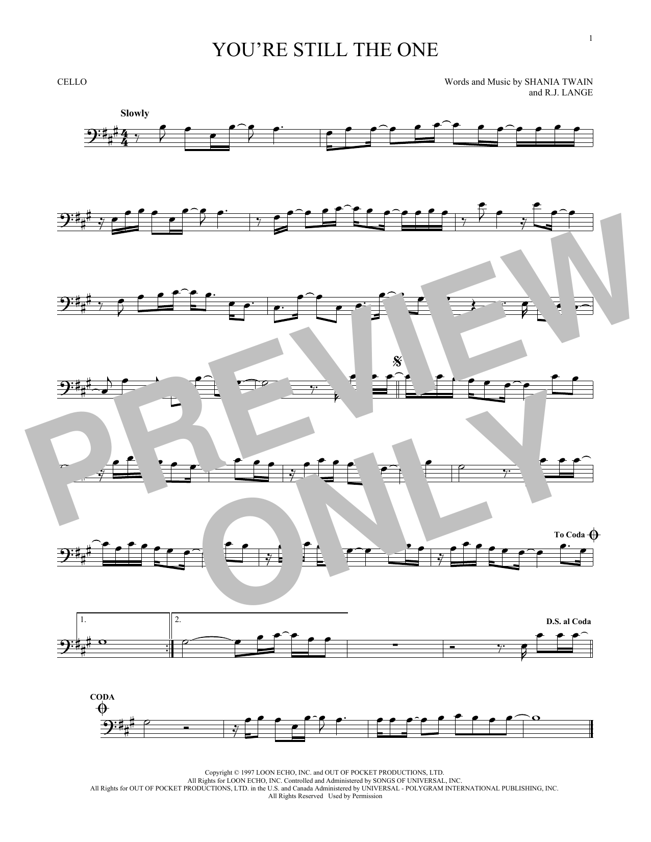 Produktgalerie: Seite 1 von 1 You're Still The One, Shania Twain, Violoncello