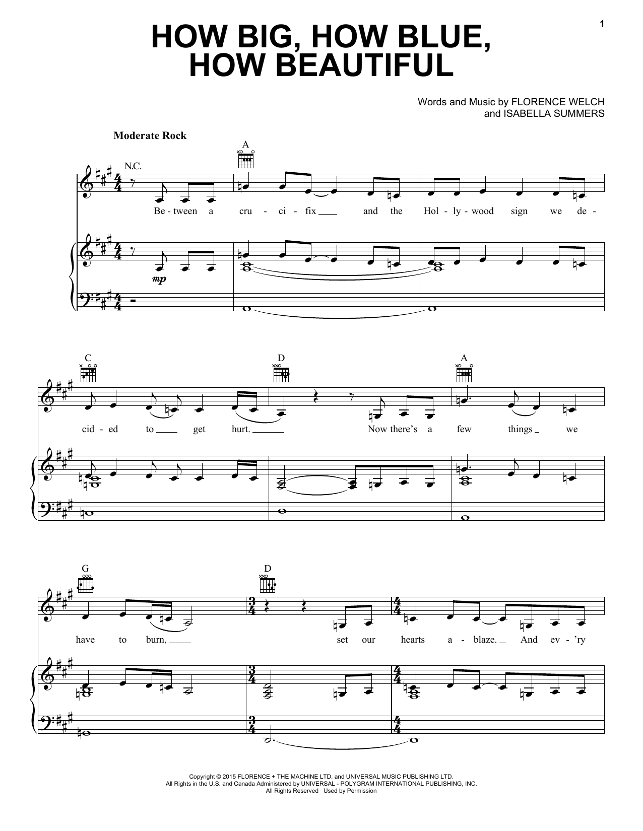 Produktgalerie: Seite 1 von 1 How Big, How Blue, How Beautiful, Florence And The Machine, Gesang, Gitarre, Klavier