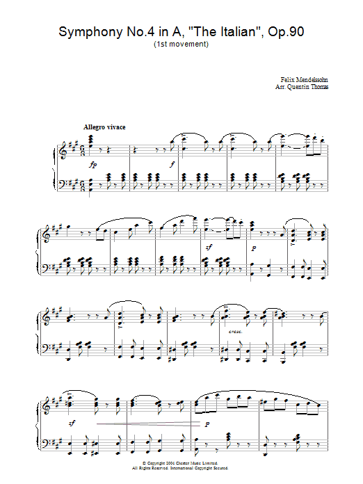 Product gallery: Page 1 of 1 Symphony No.4 in A, 'The Italian', Op.90 (1st Movement), Felix Mendelssohn