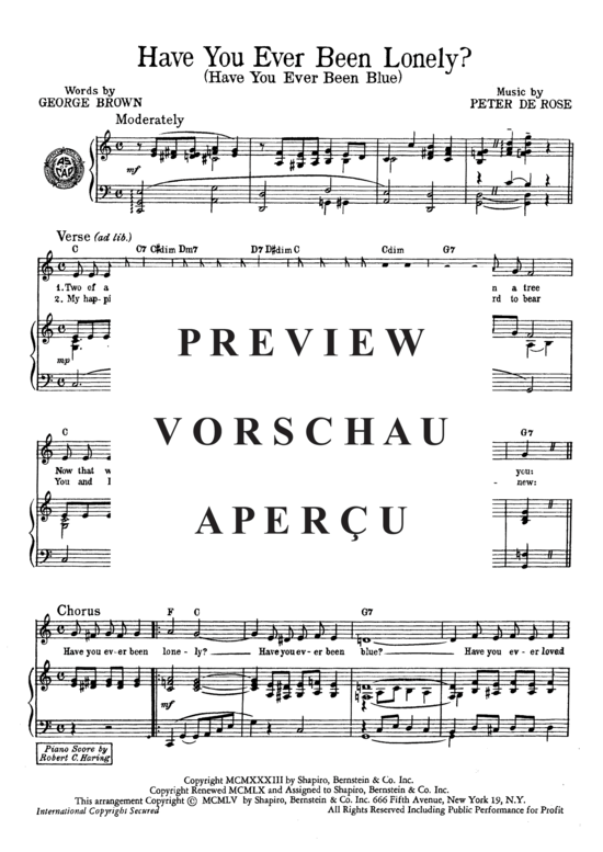 Produktgalerie: Seite 3 von 8 Have You Ever Been Lonely? (Have You Ever Been Blue) , Popular Standard, (Klavier und Gesang)