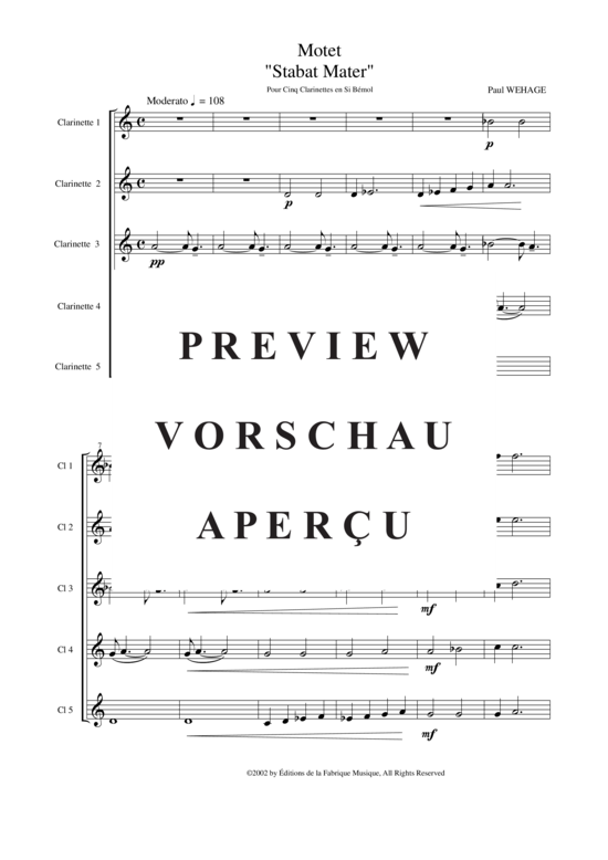 Product gallery: Page 3 of 21 Motet Stabat Mater , , (Clarinet quintet for 5x clarinet in Bb)