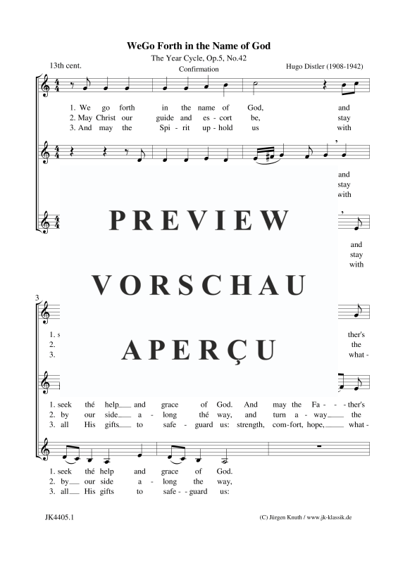 Produktgalerie: Seite 2 von 3 We Go Forth in the Name of God (The Year Cycle, Op.5. No.42), , Frauenchor SAA