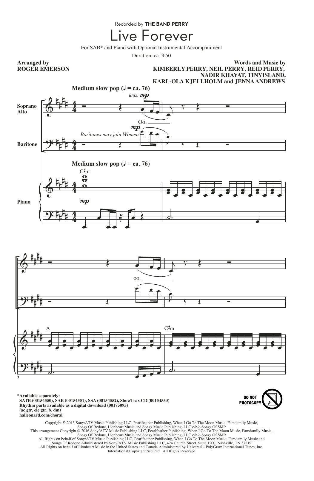 Produktbild zu: Live Forever (arr. Roger Emerson)