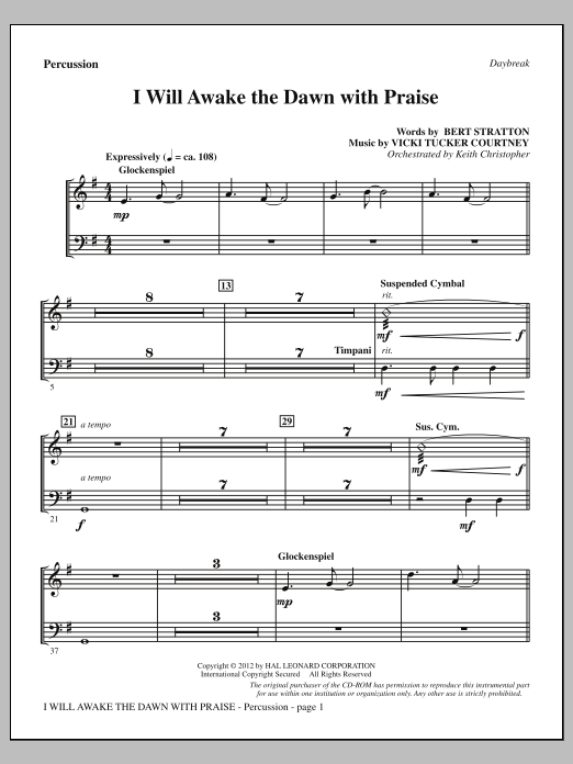 Produktgalerie: Seite 1 von 1 I Will Awake The Dawn With Praise - Percussion, Vicki Tucker Courtney, Chor