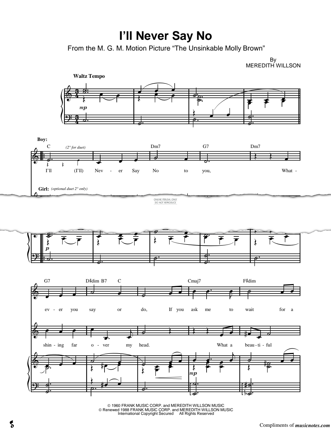 Produktgalerie: Seite 1 von 1 I'll Never Say No, Meredith Willson, Gesang, Gitarre, Klavier