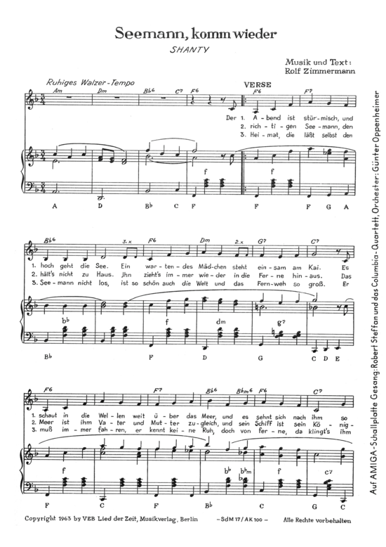 Product picture to: Seemann, komm wieder Robert Steffan und das Columbia-Quartett