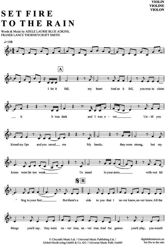 Product gallery: Page 1 of 4 Set fire to the rain , Adele, (violin)