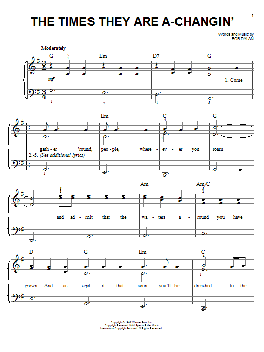 Produktgalerie: Seite 1 von 1 The Times They Are A-Changin', Bob Dylan, Klavier
