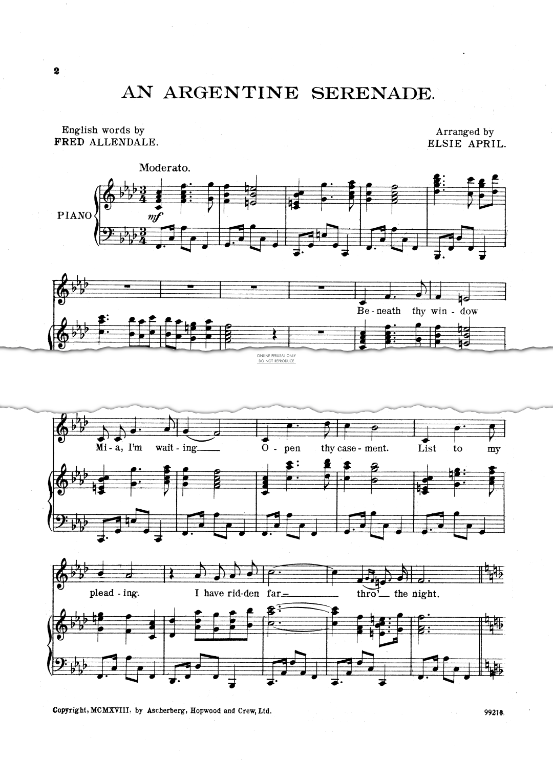 Produktgalerie: Seite 1 von 1 An Argentine Serenade, , Gesang, Klavier
