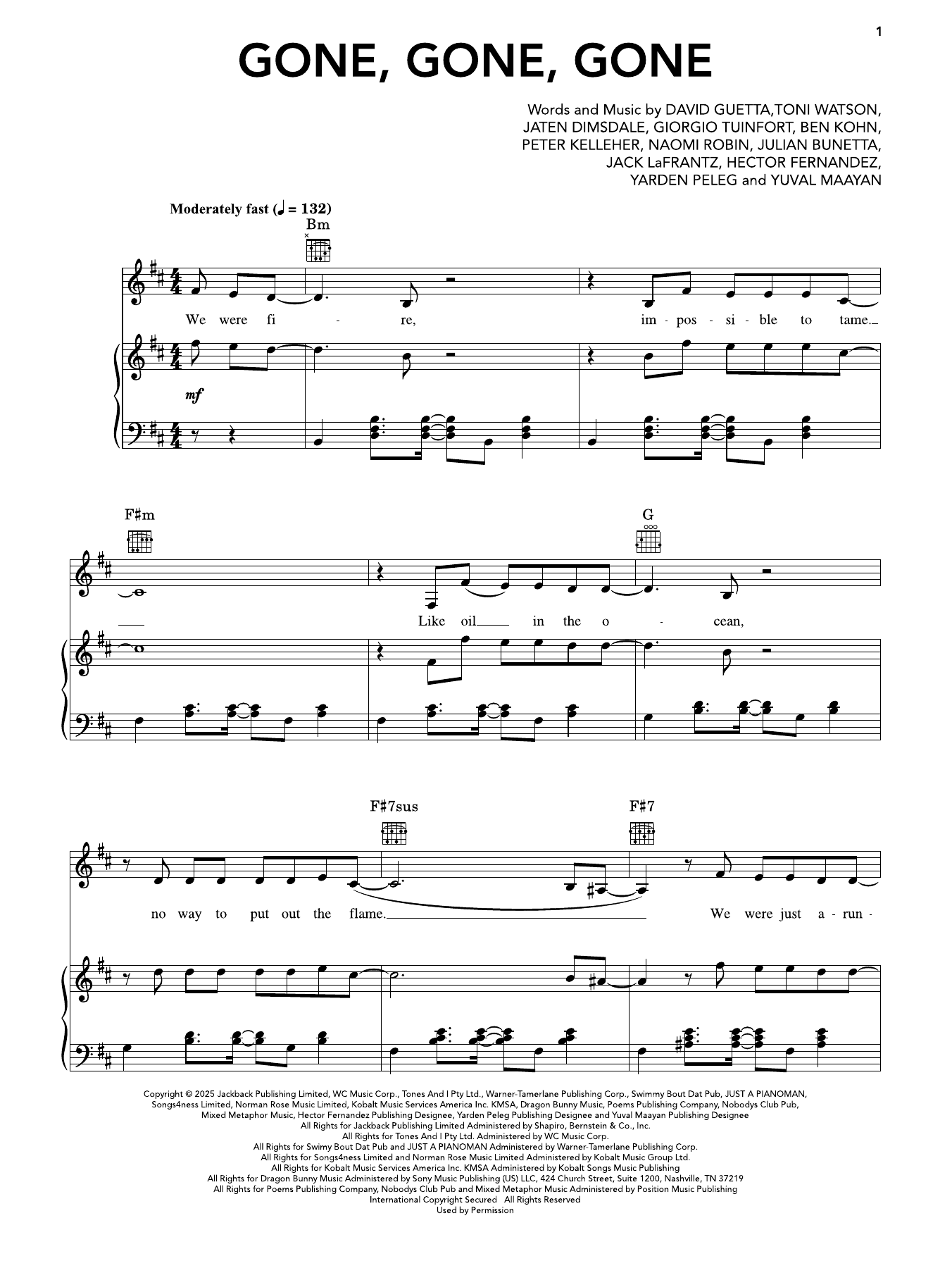 Produktgalerie: Seite 1 von 1 Gone Gone Gone, David Guetta, Teddy Swims, and Tones And I, Gesang, Gitarre, Klavier