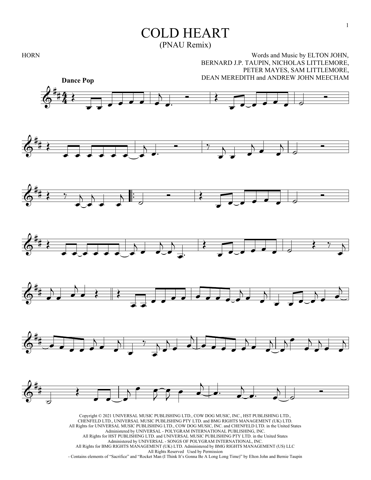 Produktgalerie: Seite 1 von 1 Cold Heart (PNAU Remix), Elton John & Dua Lipa, Horn