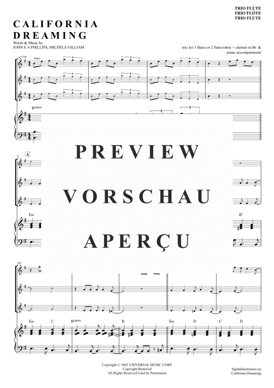 gallery: California Dreamin, Mamas & Papas, (Flöten Trio + Klavier)