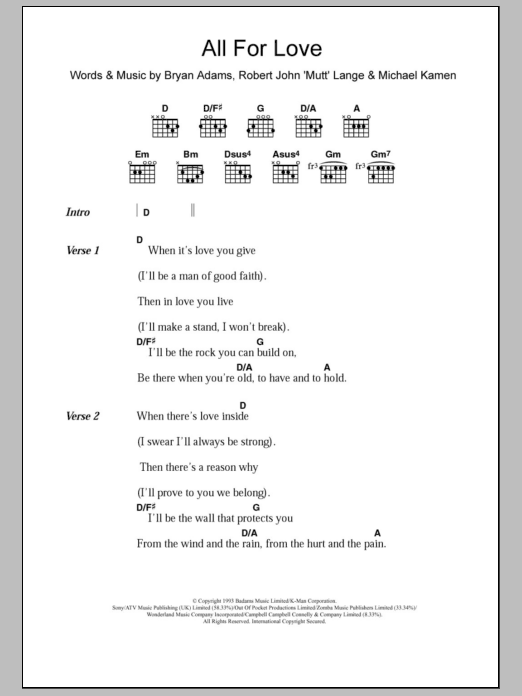 Produktgalerie: Seite 1 von 1 All For Love, Bryan Adams, Gitarre
