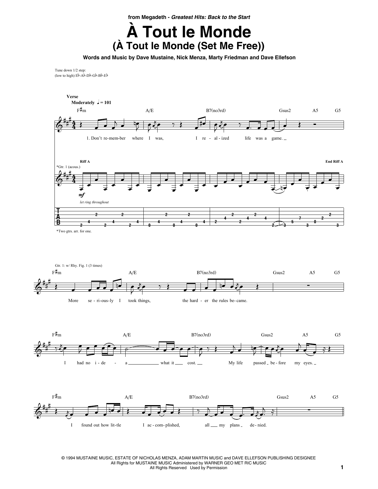 Produktgalerie: Seite 1 von 1 A Tout Le Monde (A Tout Le Monde (Set Me Free)), Megadeth, Gitarre