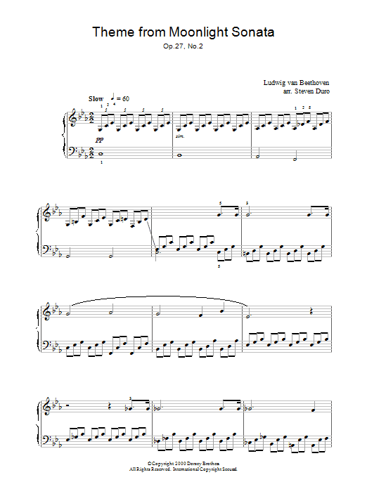 Product gallery: Page 1 of 1 Piano Sonata No. 14 In C# Minor (Moonlight) Op. 27 No. 2 First Movement Theme, Ludwig Van Beethoven