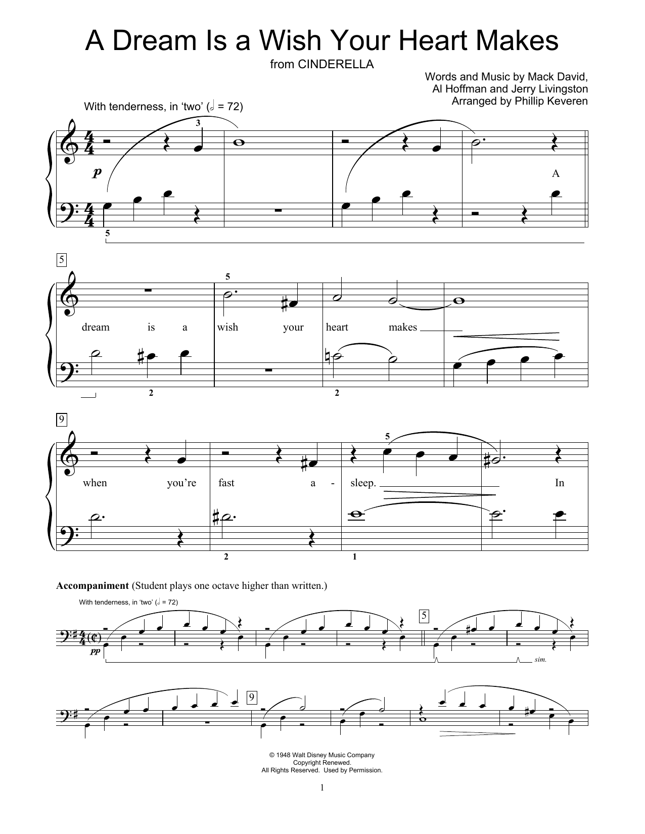 Product picture to: A Dream Is A Wish Your Heart Makes (from Cinderella) (arr. Phillip Keveren)