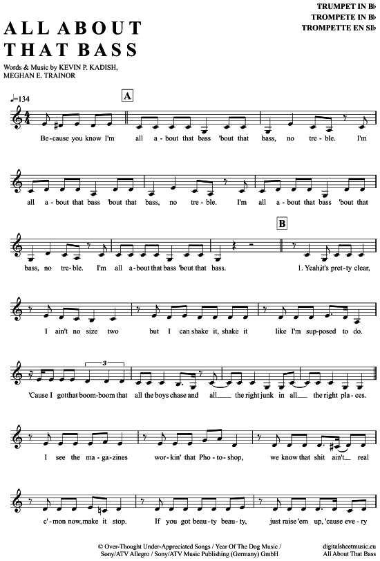 Produktgalerie: Seite 1 von 4 All about that bass , Trainor, Meghan, Trompete in B