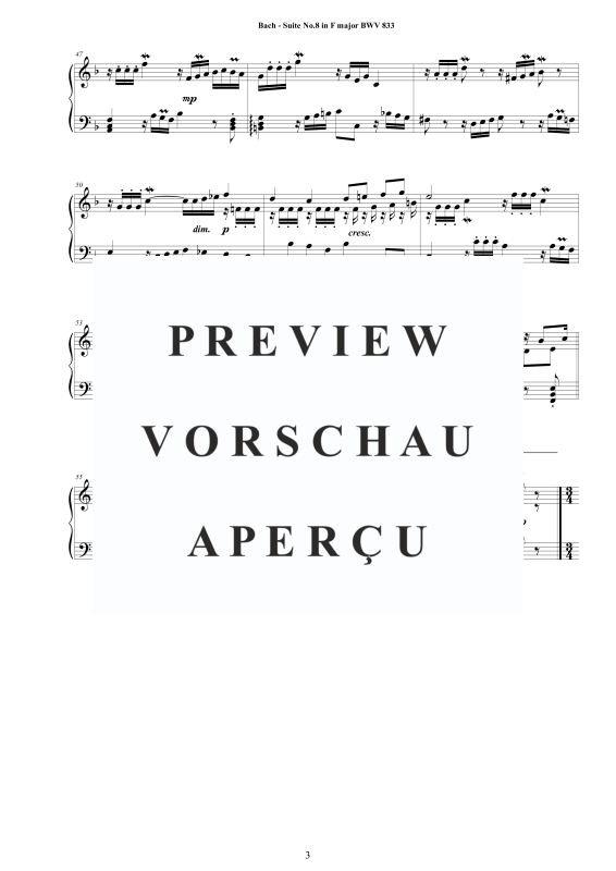 Produktgalerie: Seite 4 von 9 Suite No.8 in F-Dur BWV 833 - Complete Piano Version, , Klavier Solo