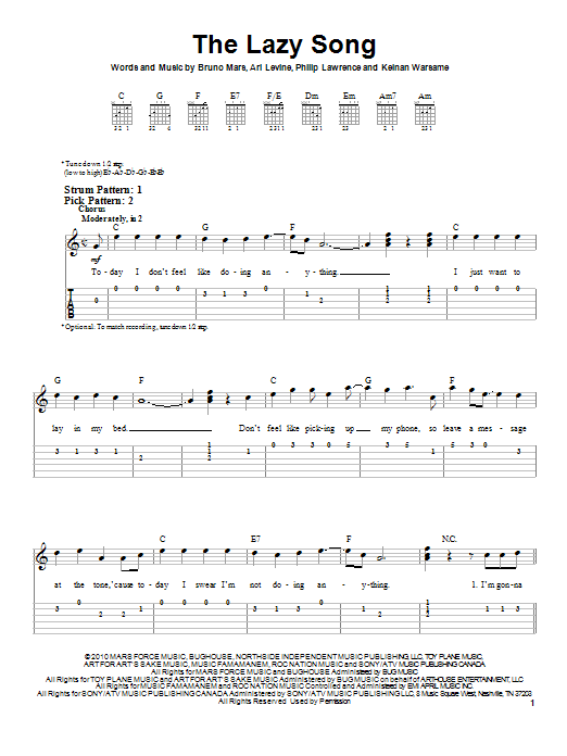 Product gallery: Page 1 of 1 The Lazy Song, Bruno Mars