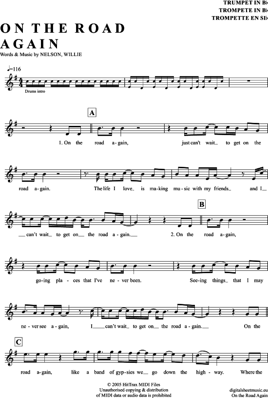 Produktgalerie: Seite 1 von 4 On The Road Again , Nelson, Willie, Trompete in B