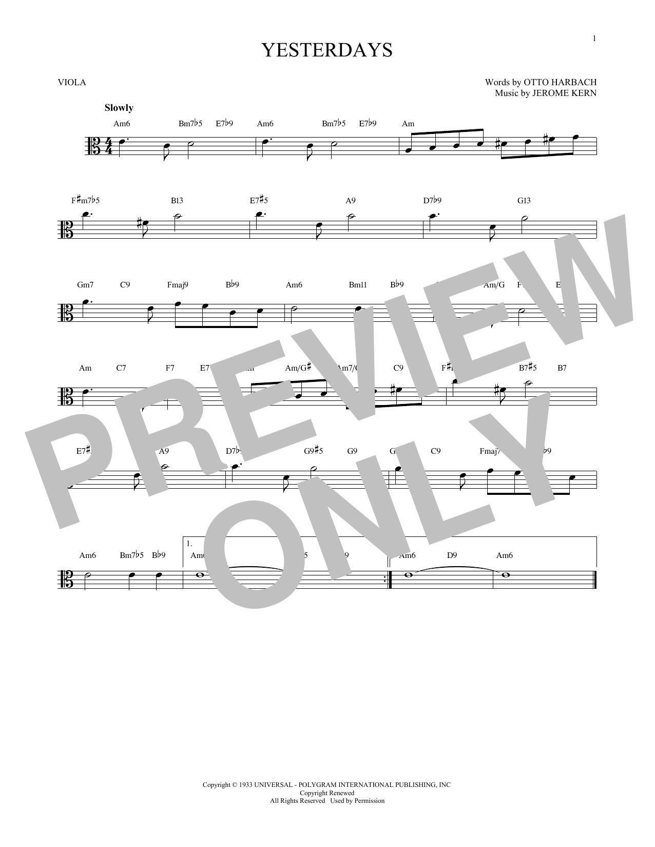 Produktgalerie: Seite 1 von 1 Yesterdays, Jerome Kern, Viola