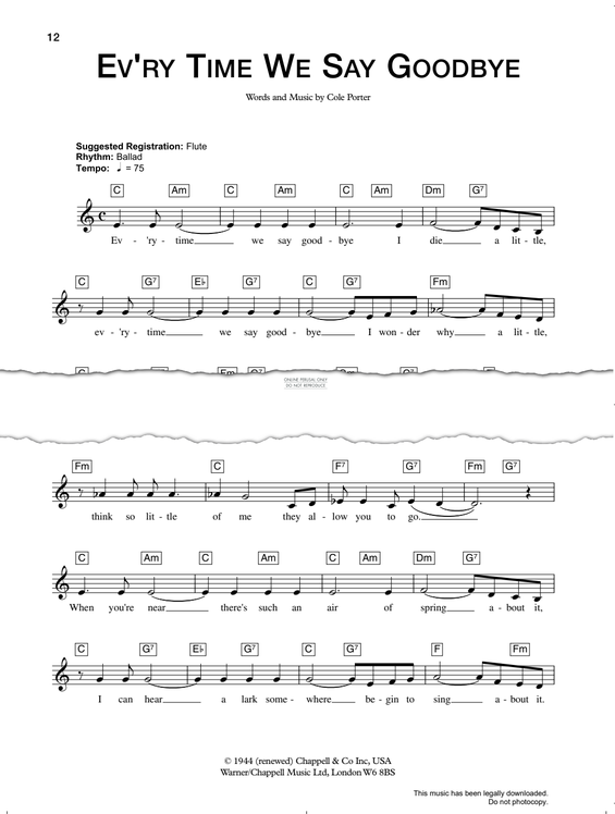 Produktgalerie: Seite 1 von 1 Ev'ry Time We Say Goodbye, Cole Porter, Gesang, Gitarre, Keyboard