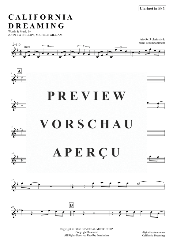 gallery: California Dreamin, Mamas & Papas, (Klarinetten Trio + Klavier)