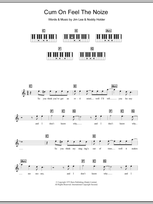 Produktgalerie: Seite 1 von 1 Cum On Feel The Noize, Slade, Klavier