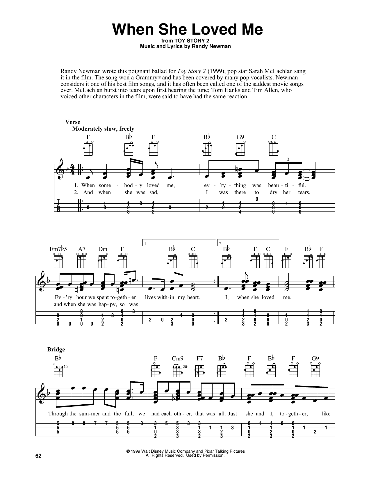 Produktgalerie: Seite 1 von 1 When She Loved Me (from Toy Story 2) (arr. Fred Sokolow), Sarah McLachlan, Ukulele