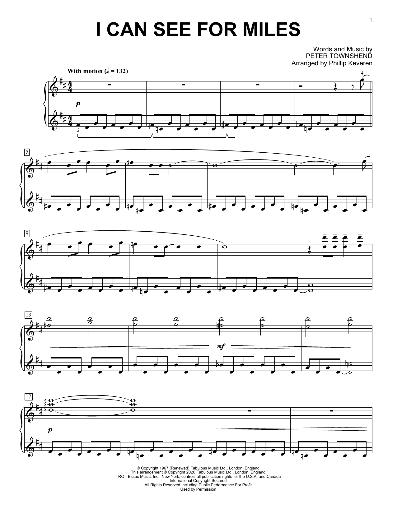 Produktbild zu: I Can See For Miles [Classical version] (arr. Phillip Keveren)