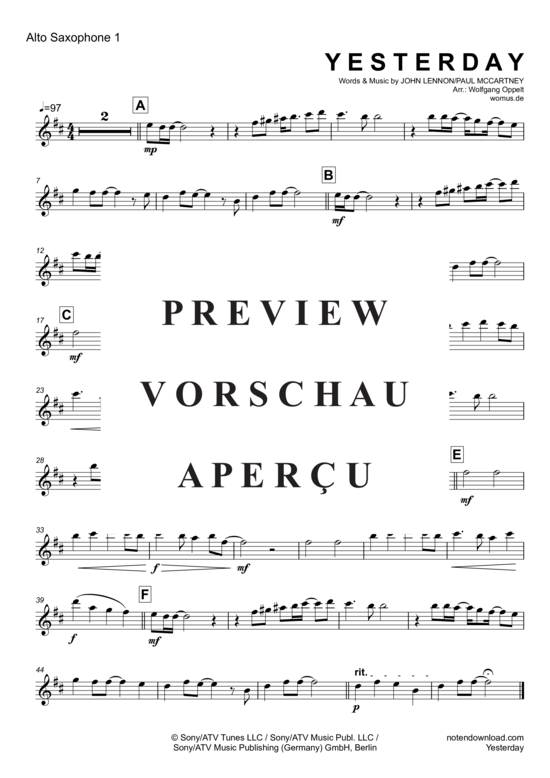 Product gallery: Page 6 of 10 Yesterday, Beatles, The, Saxophone Quartet A(S)ATB original version