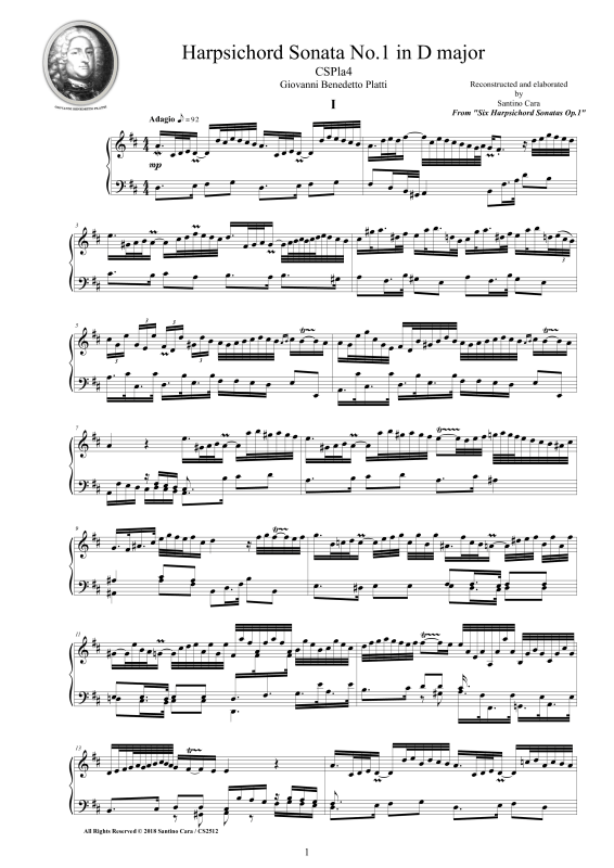 Produktbild zu: Cembalo Sonate Nr. 1 in D-Dur Op.1Giovanni Benedetto Platti
