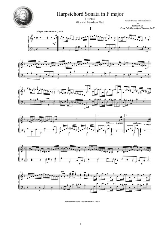 Produktbild zu: Cembalo Sonate Nr. 3 in F-Dur Op.1Giovanni Benedetto Platti
