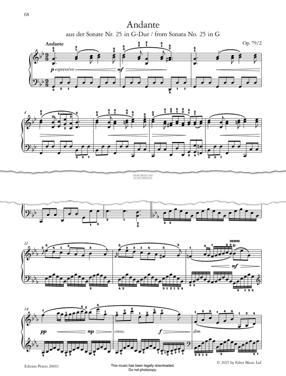 Produktgalerie: Seite 1 von 1 Andante (2nd movt from Sonata No. 25, Op. 79), Ludwig van Beethoven, Klavier