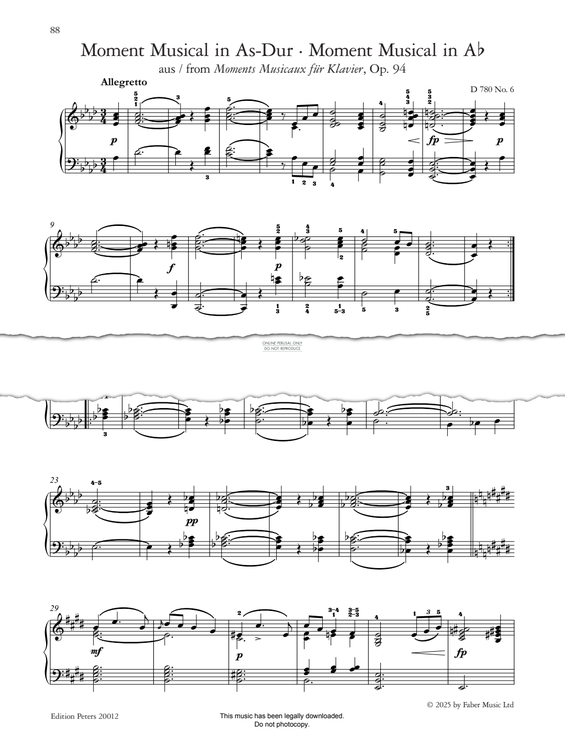 Produktgalerie: Seite 1 von 1 Moment Musical in A-flat, Op. 94, D 780, No. 6, Franz Schubert, Klavier