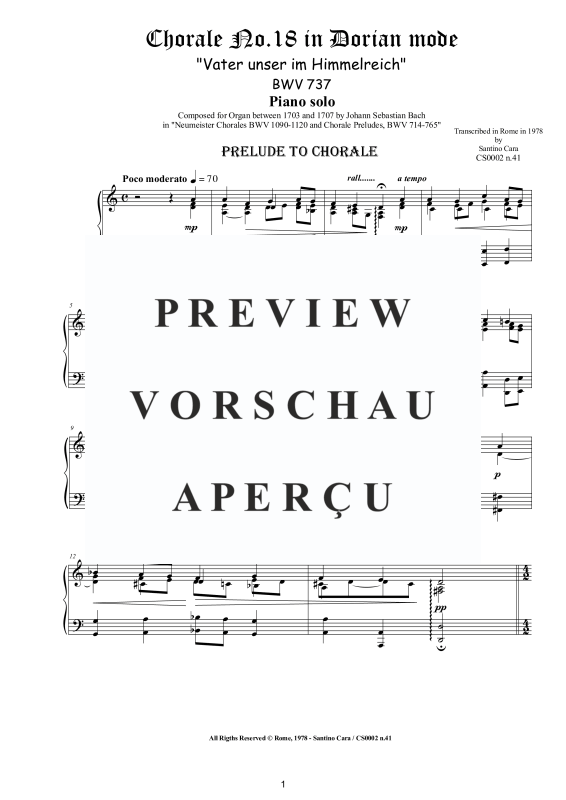 Produktgalerie: Seite 2 von 4 Choral No.18 dorisch (Vater unser im Himmelreich) BWV 737, , Klavier Solo