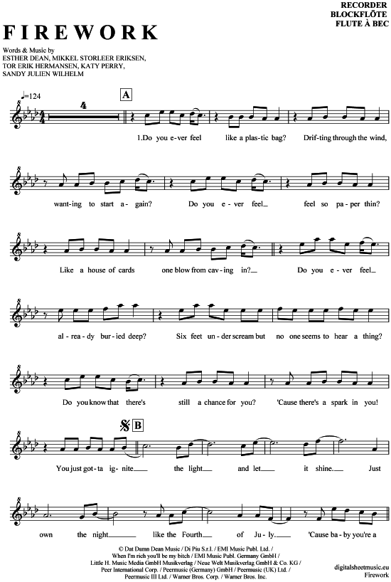 Product gallery: Page 1 of 4 Firework , Perry, Katy, (recorder)