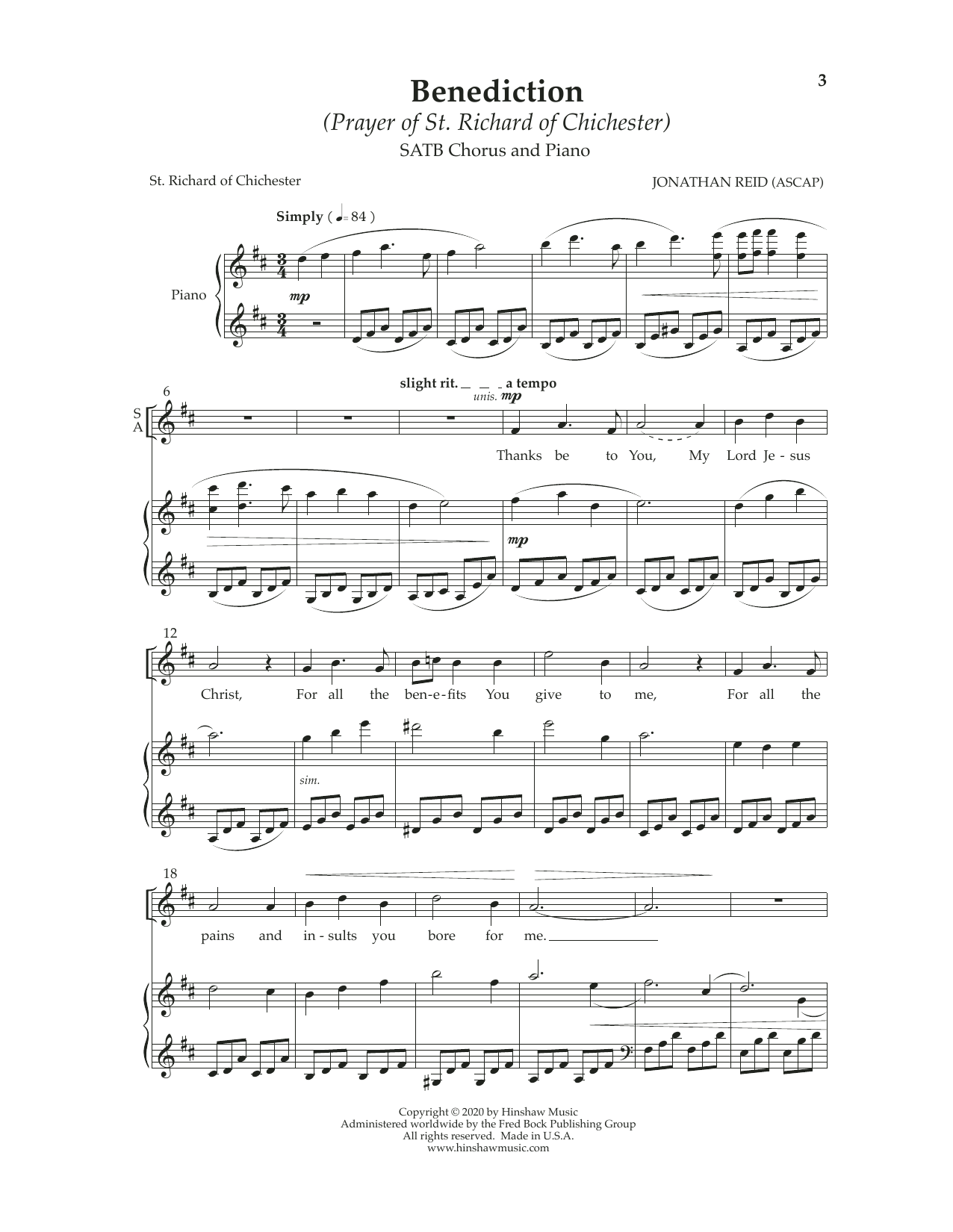 Produktbild zu: Benediction (Prayer of St. Richard of Chichester)