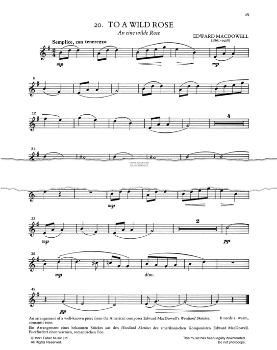 Product gallery: Page 1 of 1 To A Wild Rose (from 'First Book of Clarinet Solos'), Edward MacDowell