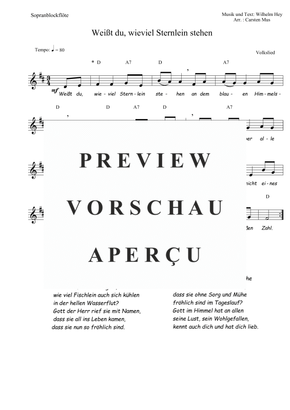 Product picture to: Weißt du, wieviel Sternlein stehen (D-Dur)Wilhelm, Hey