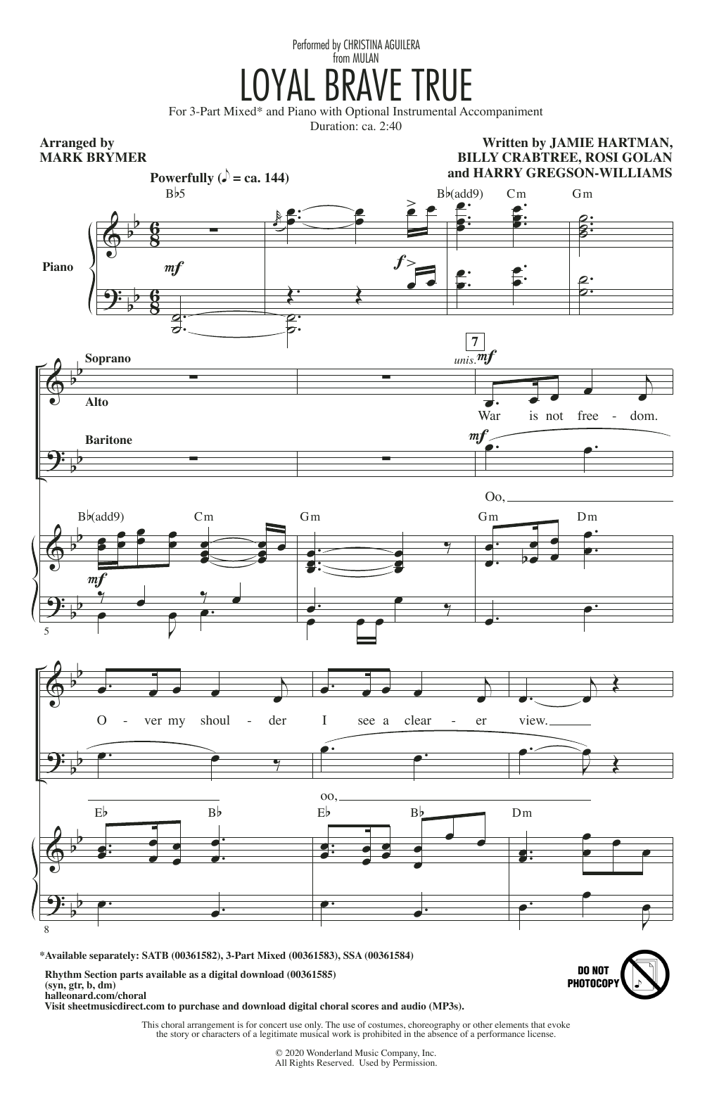 Produktbild zu: Loyal Brave True (from Mulan) (arr. Mark Brymer)